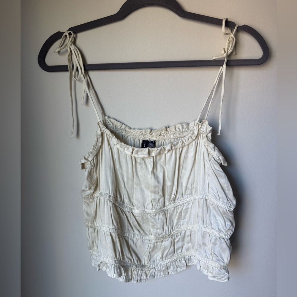Vera Moda Cream Peasant Camisole / Spaghetti Strap Ruffle Top